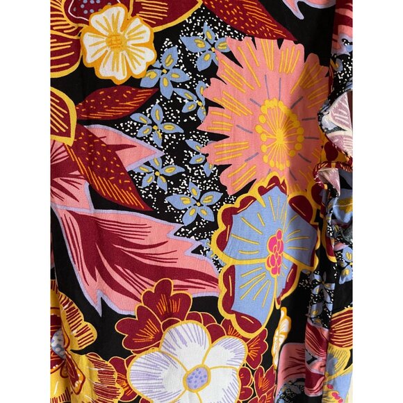 Rachel Roy Black Floral V-Neck Short Sleeve Top Size 1X Rayon - Picture 6 of 6